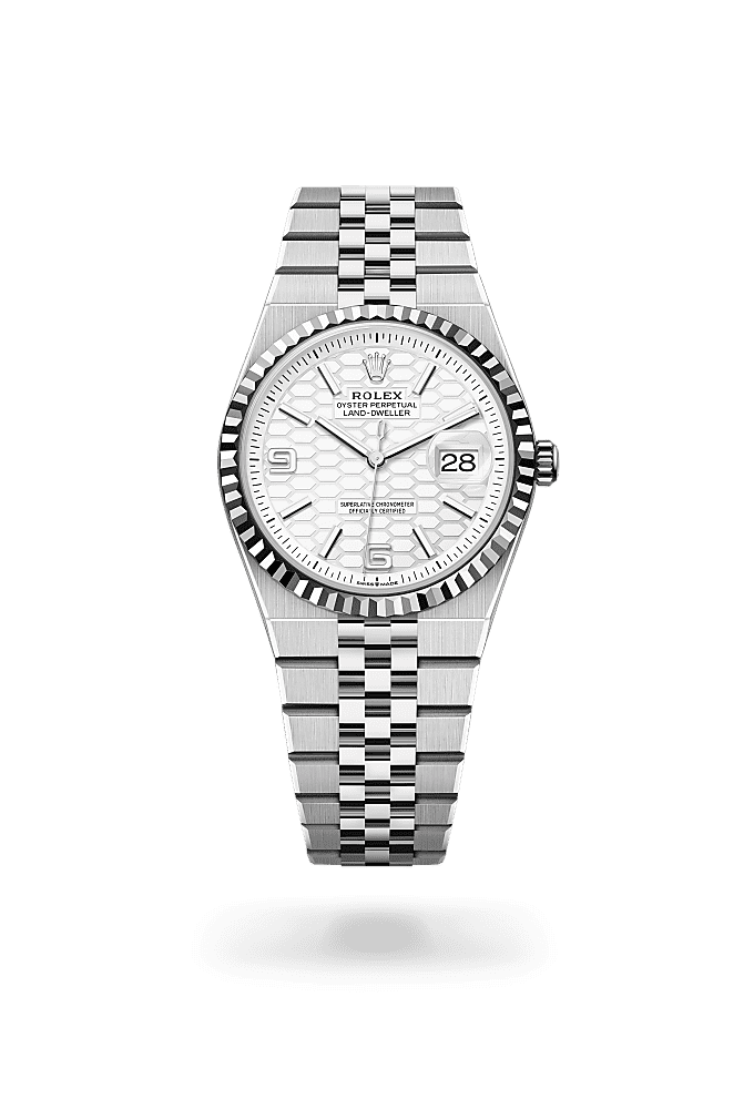 Land-Dweller 36, Oyster, 36 mm, Oystersteel and white gold, Dial : Intense white, honeycomb motif, Rolex