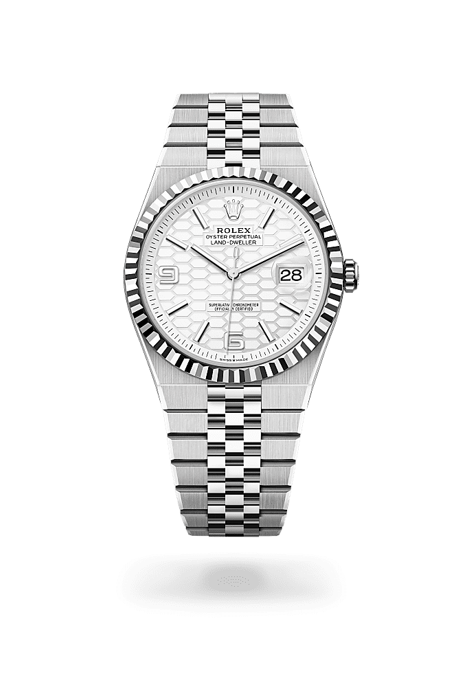 Land-Dweller 40, Oyster, 40 mm, Oystersteel and white gold, Dial : Intense white, honeycomb motif, Rolex