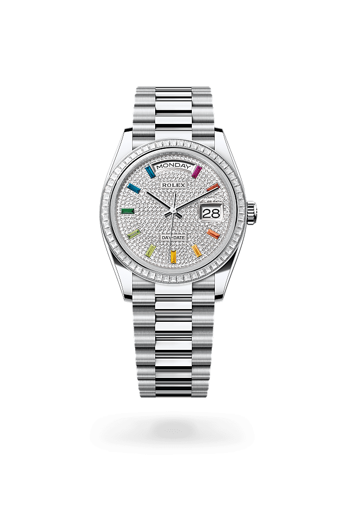 Day-Date 36, Oyster, 36 mm, platinum and diamonds, Dial : Diamond-paved, Rolex
