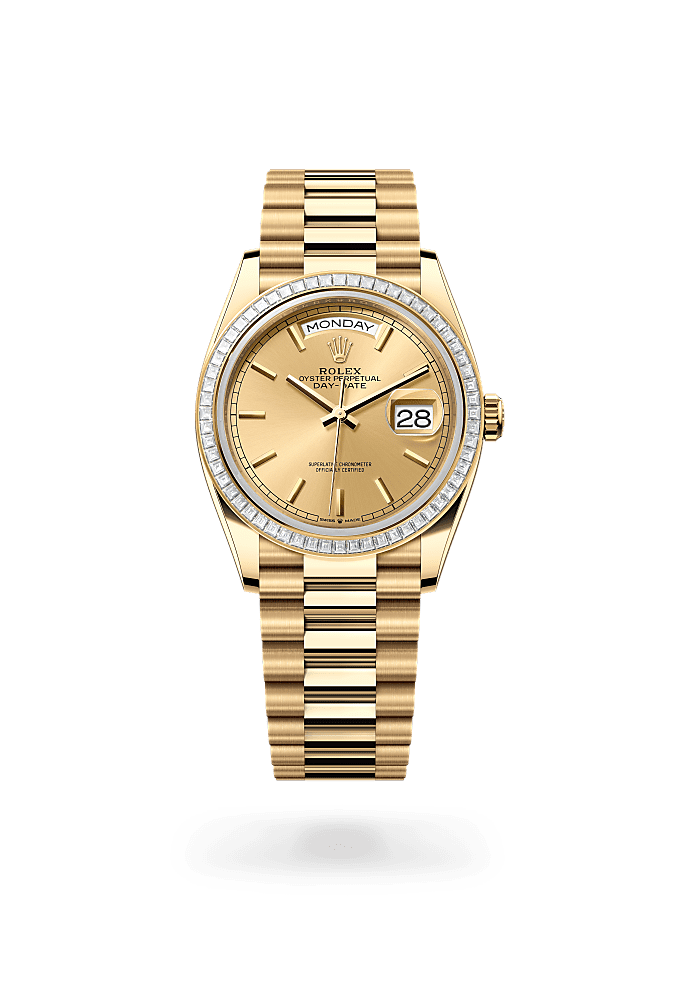 星期日历型 36, 蚝式,36毫米,钻石及黄金, 表盘 : 香槟色, Rolex