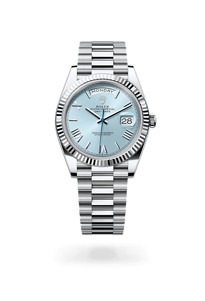 Day-Date 40, Oyster, 40 mm, platinum, Dial : Ice blue, Rolex