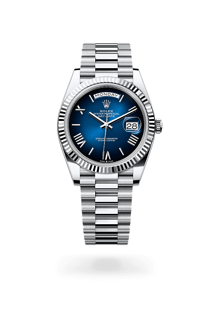 Day-Date 40, Oyster, 40 mm, platinum, Dial : Blue ombré, Rolex