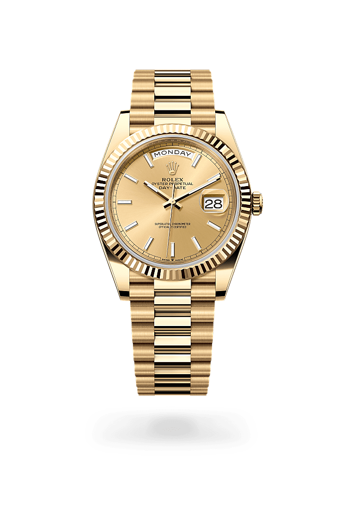 星期日历型 40, 蚝式，40毫米，黄金, 表盘 : 香槟色, Rolex