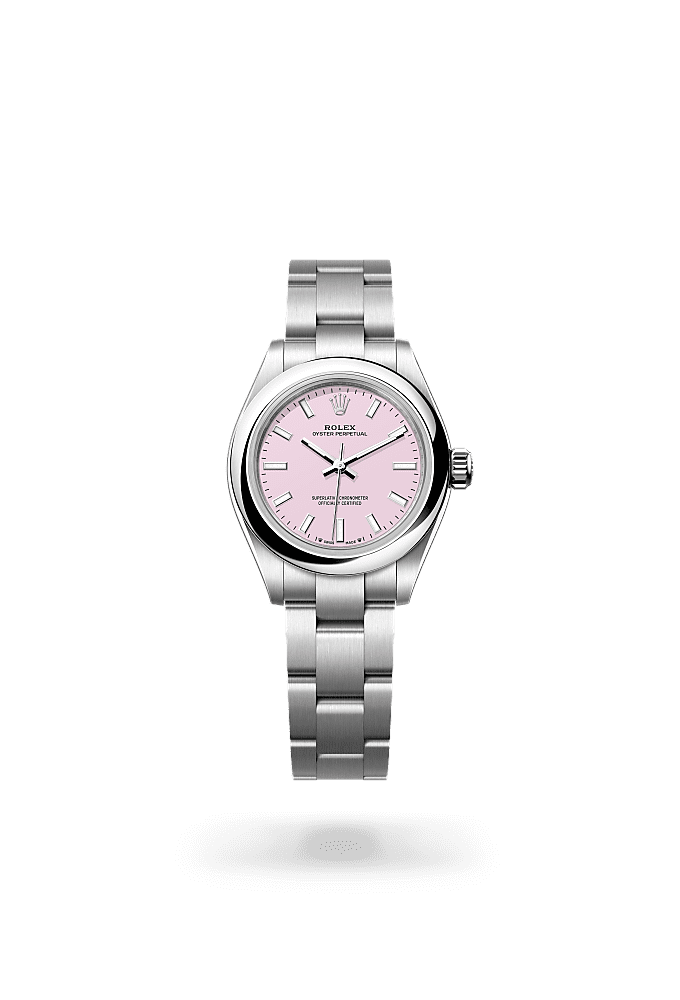Oyster Perpetual 28, Oyster, 28 mm, Oystersteel, Dial : Candy pink, Rolex