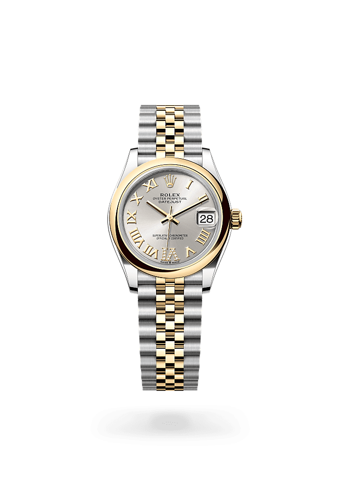 日志型 31, 蚝式，31毫米，黄金及蚝式钢, 表盘 : 银色，镶钻石, Rolex