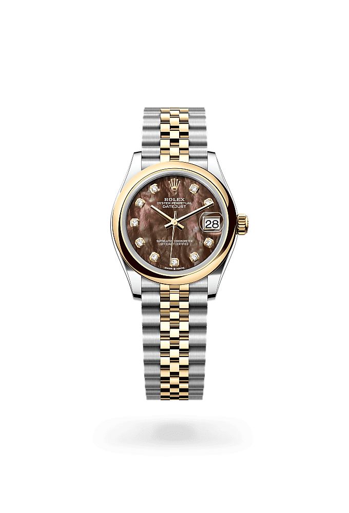 Datejust 31, Oyster, 31 mm, Oystersteel and yellow gold, Dial : Black mother-of-pearl set with diamonds, Rolex