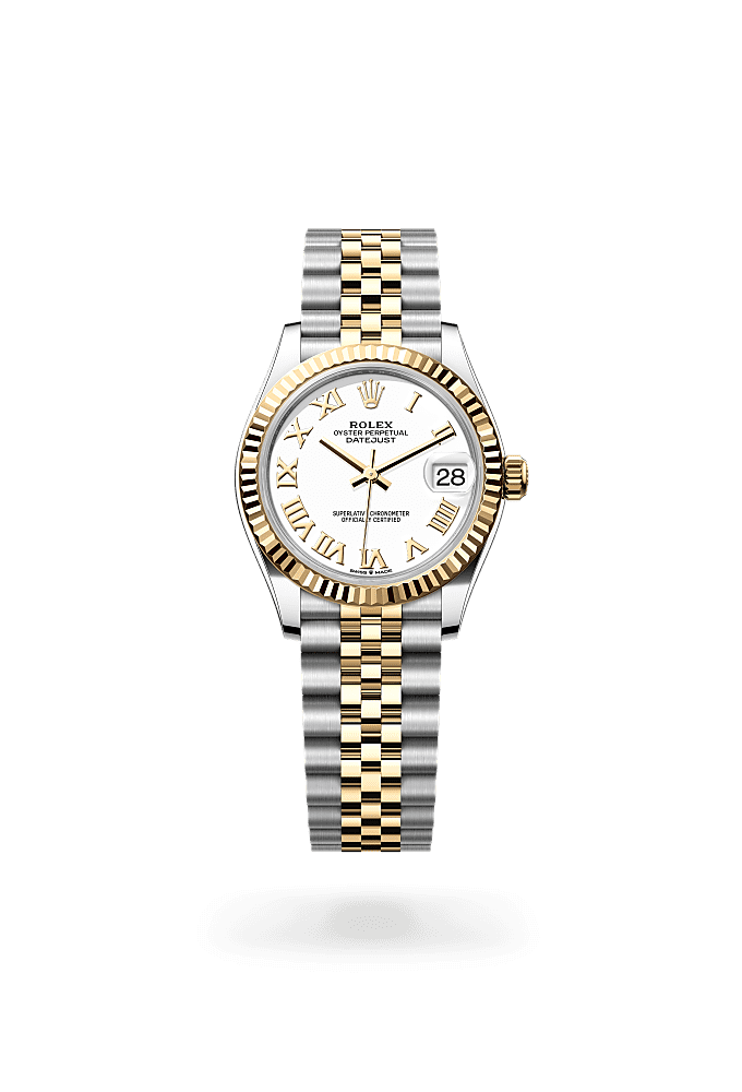 日志型 31, 蚝式，31毫米，黄金及蚝式钢, 表盘 : 白色, Rolex