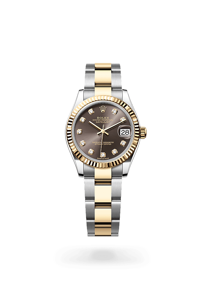 日志型 31, 蚝式，31毫米，黄金及蚝式钢, 表盘 : 深灰色，镶钻石, Rolex
