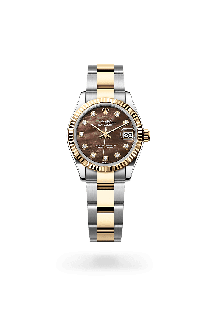 日志型 31, 蚝式，31毫米，黄金及蚝式钢, 表盘 : 黑色珍珠母，镶钻石, Rolex