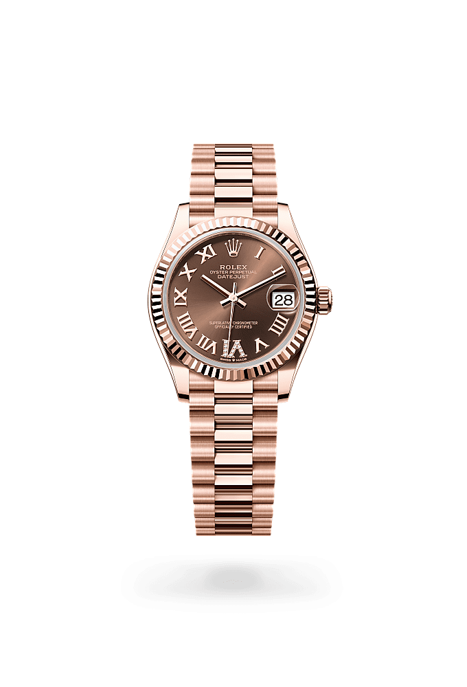 日志型 31, 蚝式，31毫米，永恒玫瑰金, 表盘 : 巧克力色，镶钻石, Rolex