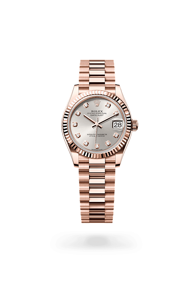 日志型 31, 蚝式，31毫米，永恒玫瑰金, 表盘 : 银色，镶钻石, Rolex