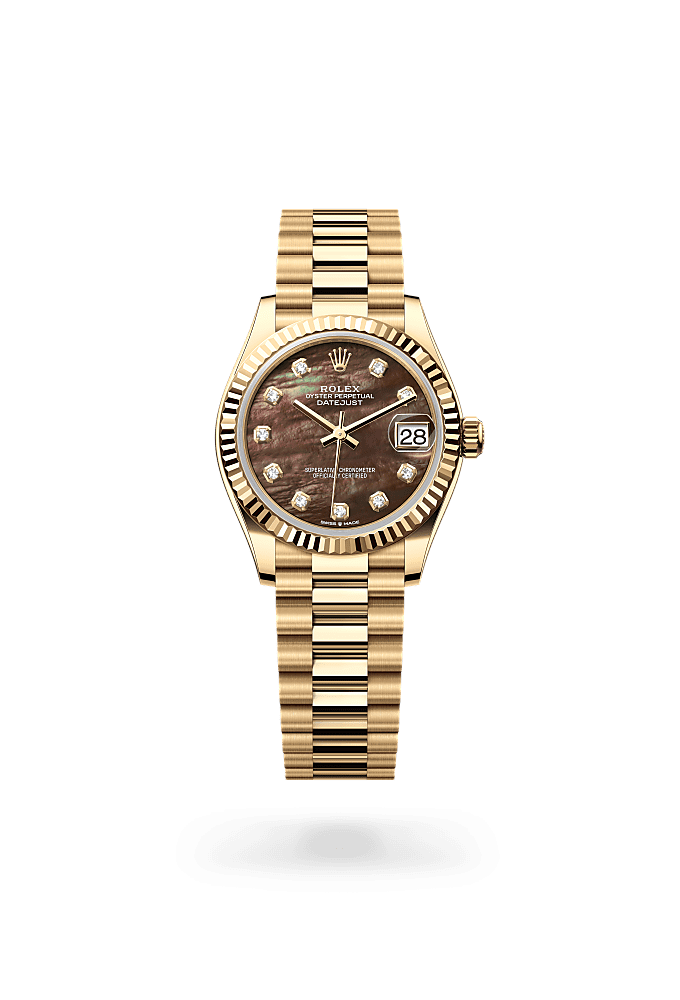 日志型 31, 蚝式，31毫米，黄金, 表盘 : 黑色珍珠母，镶钻石, Rolex