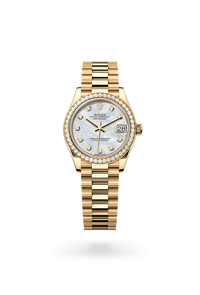 日志型 31, 蚝式，31毫米，钻石及黄金, 表盘 : 白色珍珠母，镶钻石, Rolex