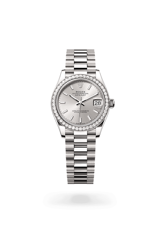 日志型 31, 蚝式，31毫米，钻石及白色黄金, 表盘 : 银色, Rolex