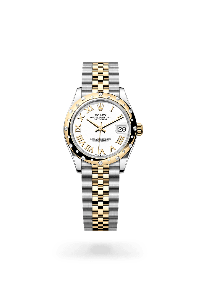 Datejust 31, Oyster, 31 mm, Oystersteel, yellow gold and diamonds, Dial : White, Rolex