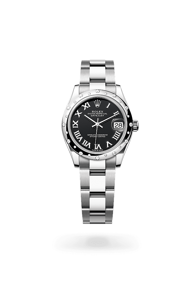 Datejust 31, Oyster, 31 mm, Oystersteel, white gold and diamonds, Dial : Bright black, Rolex
