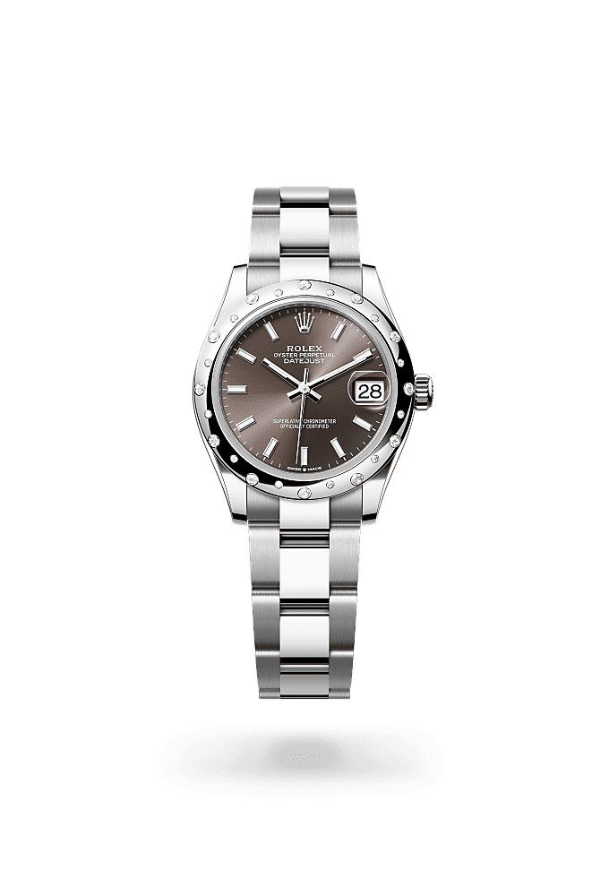 日志型 31, 蚝式,31毫米,钻石、白色黄金及蚝式钢, 表盘 : 深灰色, Rolex