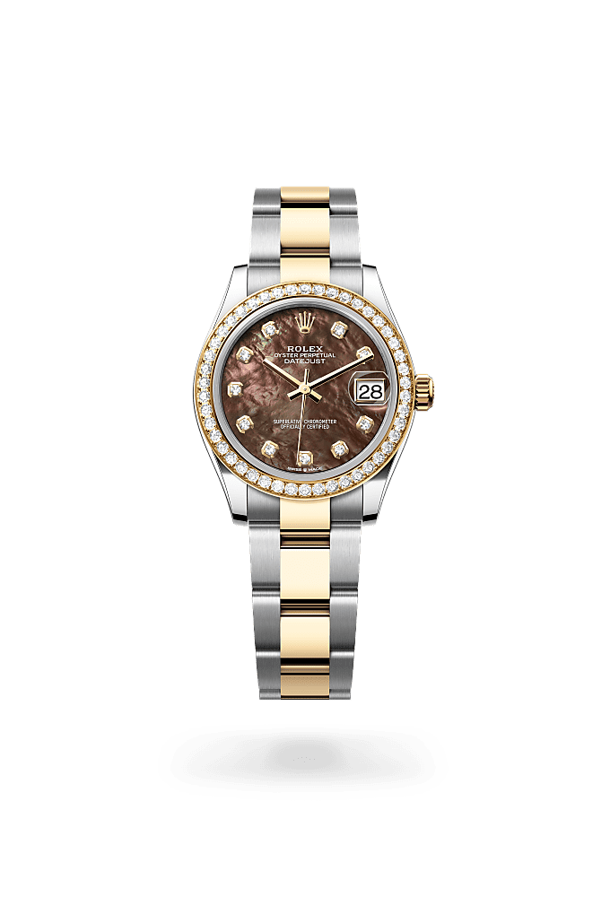 日志型 31, 蚝式，31毫米，钻石、黄金及蚝式钢, 表盘 : 黑色珍珠母，镶钻石, Rolex