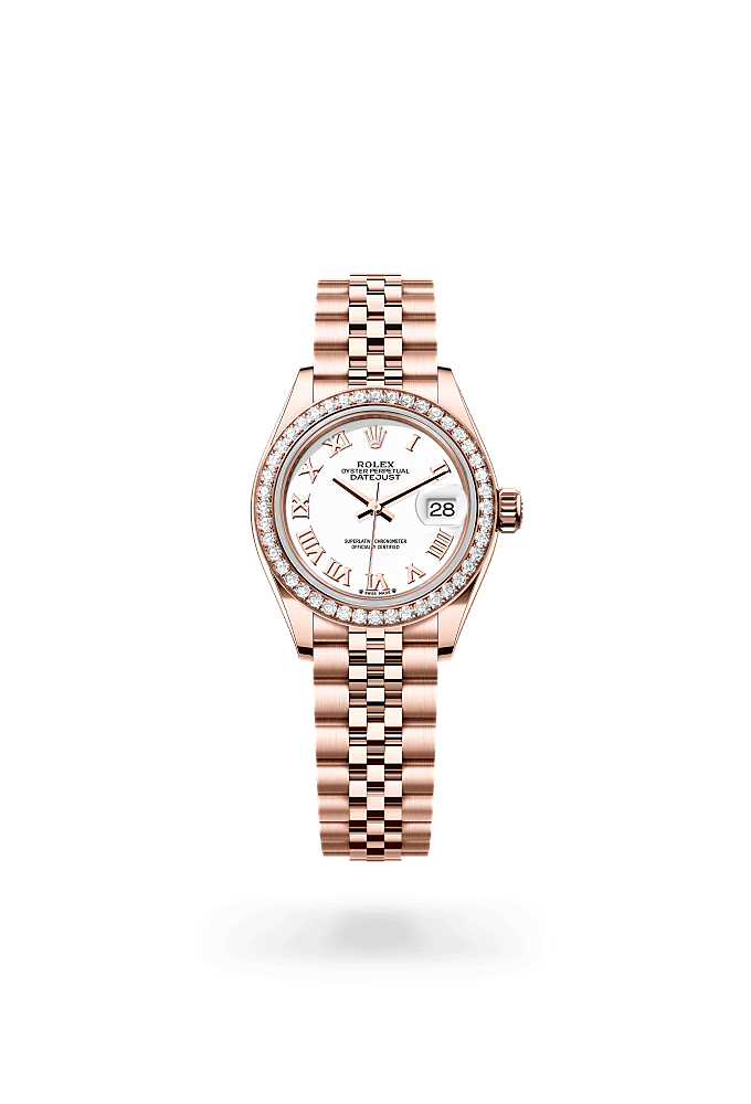 Lady-Datejust, Oyster, 28 mm, Everose gold and diamonds, Dial : White, Rolex