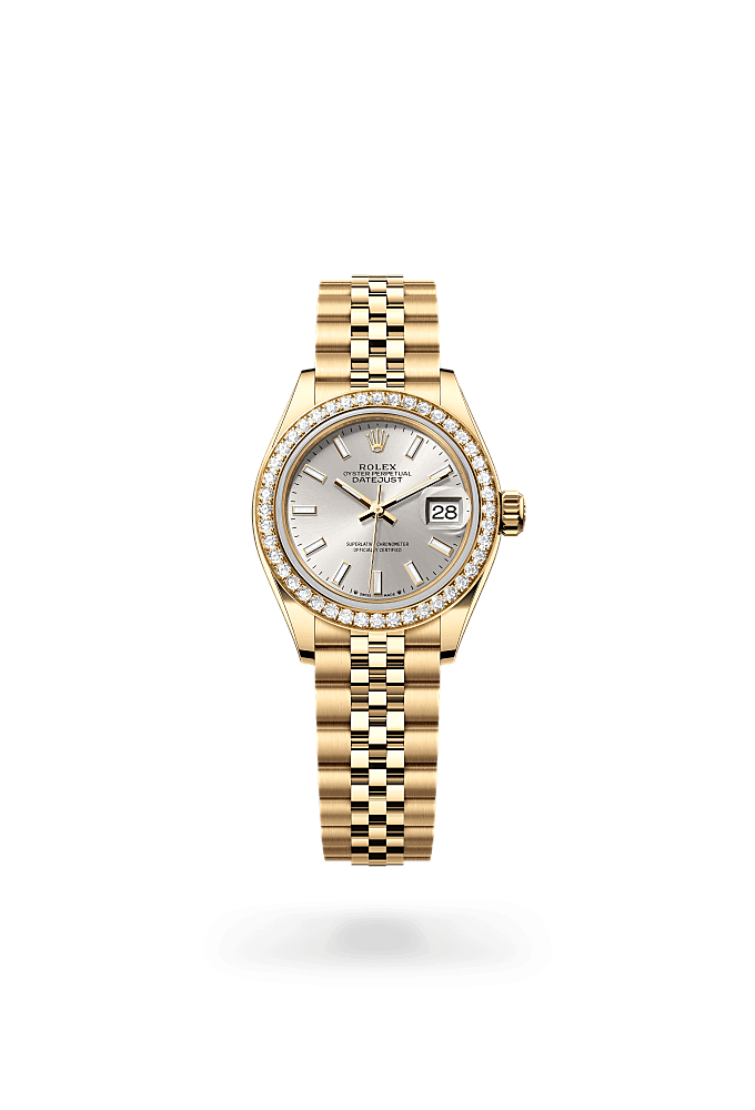 Lady-Datejust, Oyster, 28 mm, yellow gold and diamonds, Dial : Silver, Rolex