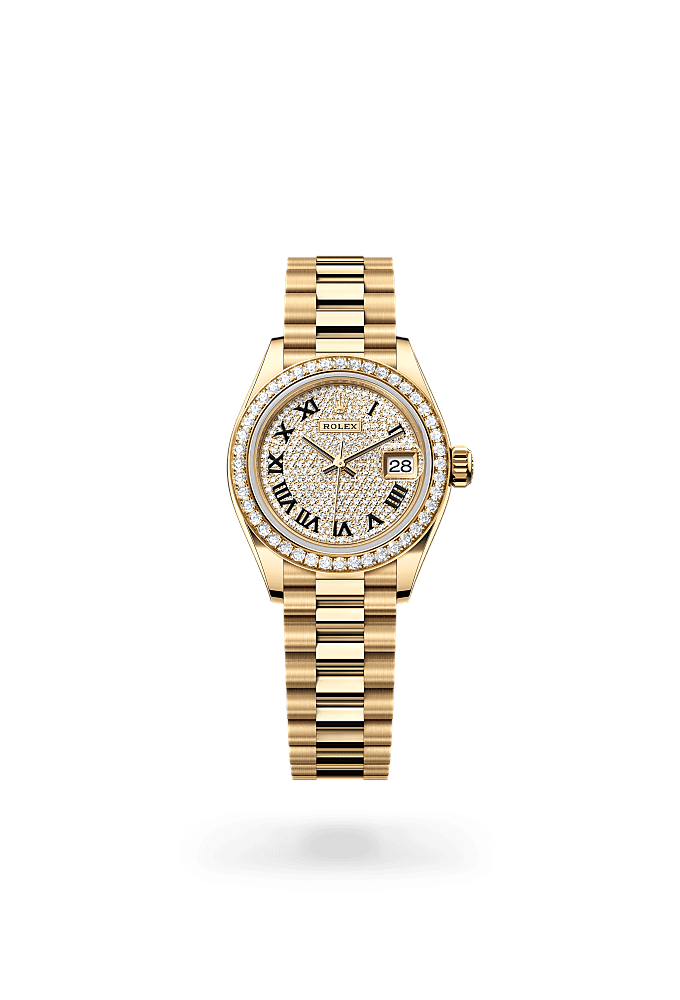 Lady-Datejust, Oyster, 28 mm, yellow gold and diamonds, Dial : Diamond-paved, Rolex