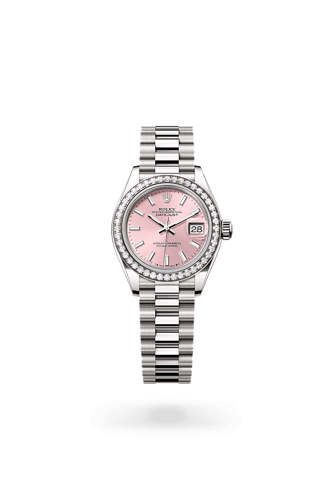 Lady-Datejust, Oyster, 28 mm, white gold and diamonds, Dial : Pink, Rolex