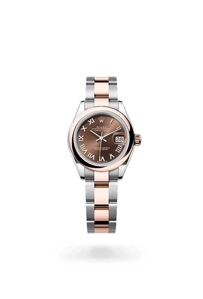 Lady-Datejust, Oyster, 28 mm, Oystersteel and Everose gold, Dial : Chocolate, Rolex