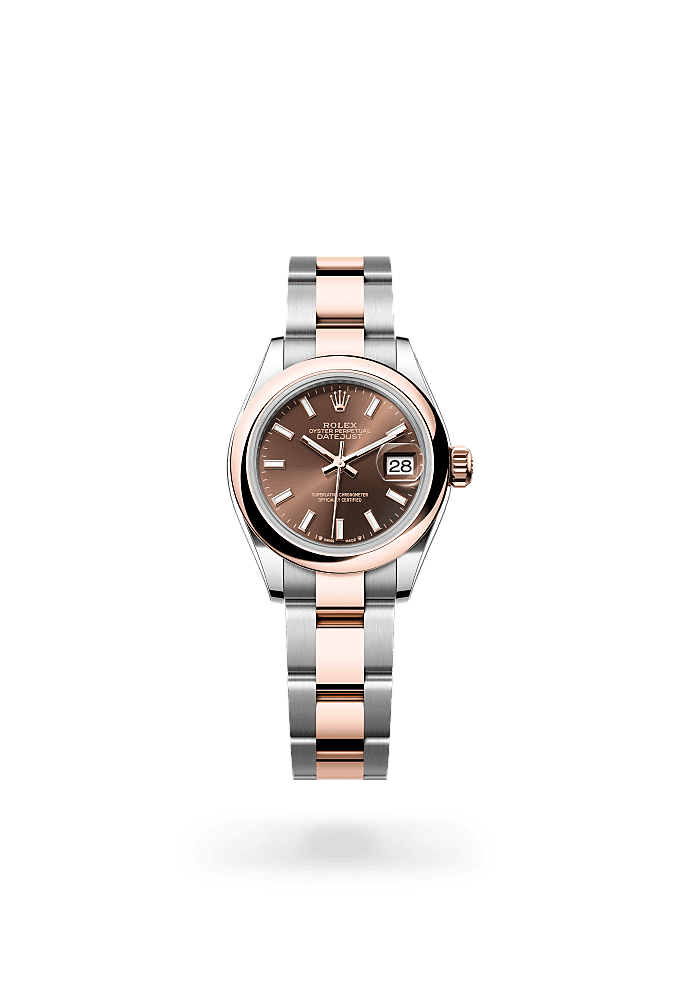 Lady-Datejust, Oyster, 28 mm, Oystersteel and Everose gold, Dial : Chocolate, Rolex