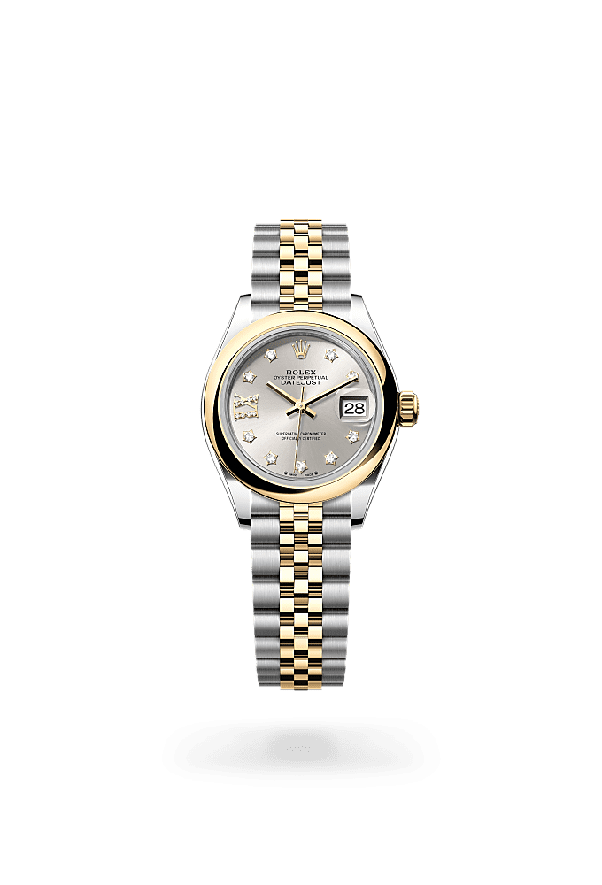 Lady-Datejust, Oyster, 28 mm, Oystersteel and yellow gold, Dial : Silver set with diamonds, Rolex