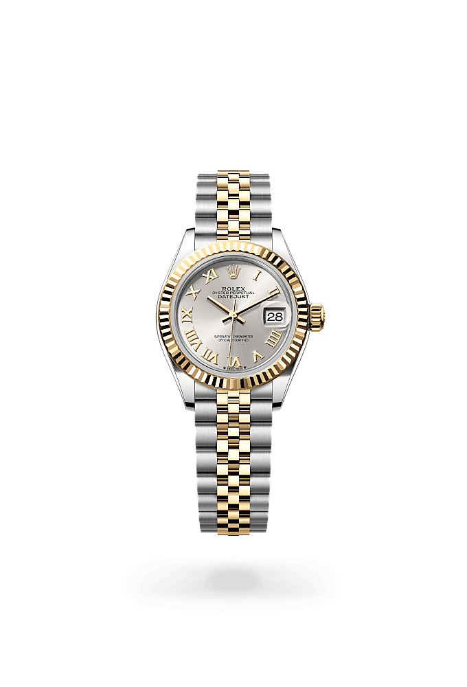 女装日志型, 蚝式，28毫米，黄金及蚝式钢, 表盘 : 银色, Rolex