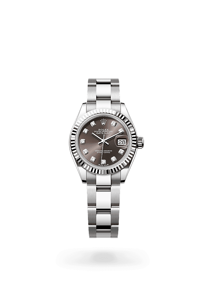 Lady-Datejust, Oyster, 28 mm, Oystersteel and white gold, Dial : Dark grey set with diamonds, Rolex