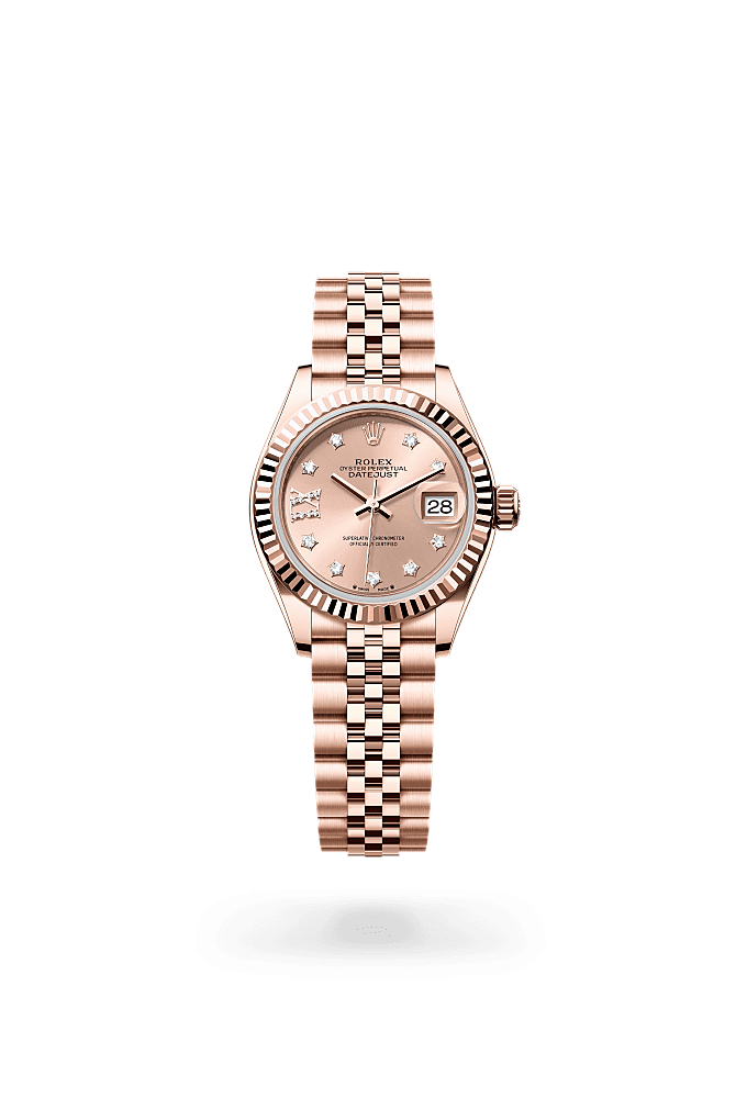 Lady-Datejust, Oyster, 28 mm, Everose gold, Dial : Rosé-colour set with diamonds, Rolex