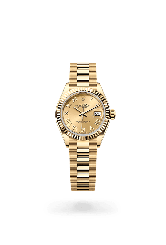 Lady-Datejust, Oyster, 28 mm, yellow gold, Dial : Champagne-colour, Rolex