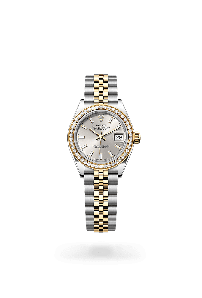 Lady-Datejust, Oyster, 28 mm, Oystersteel, yellow gold and diamonds, Dial : Silver, Rolex