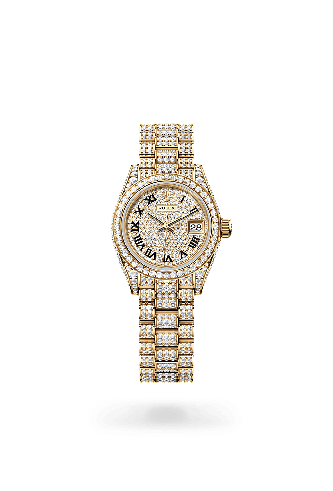 Lady-Datejust, Oyster, 28 mm, yellow gold and diamonds, Dial : Diamond-paved, Rolex
