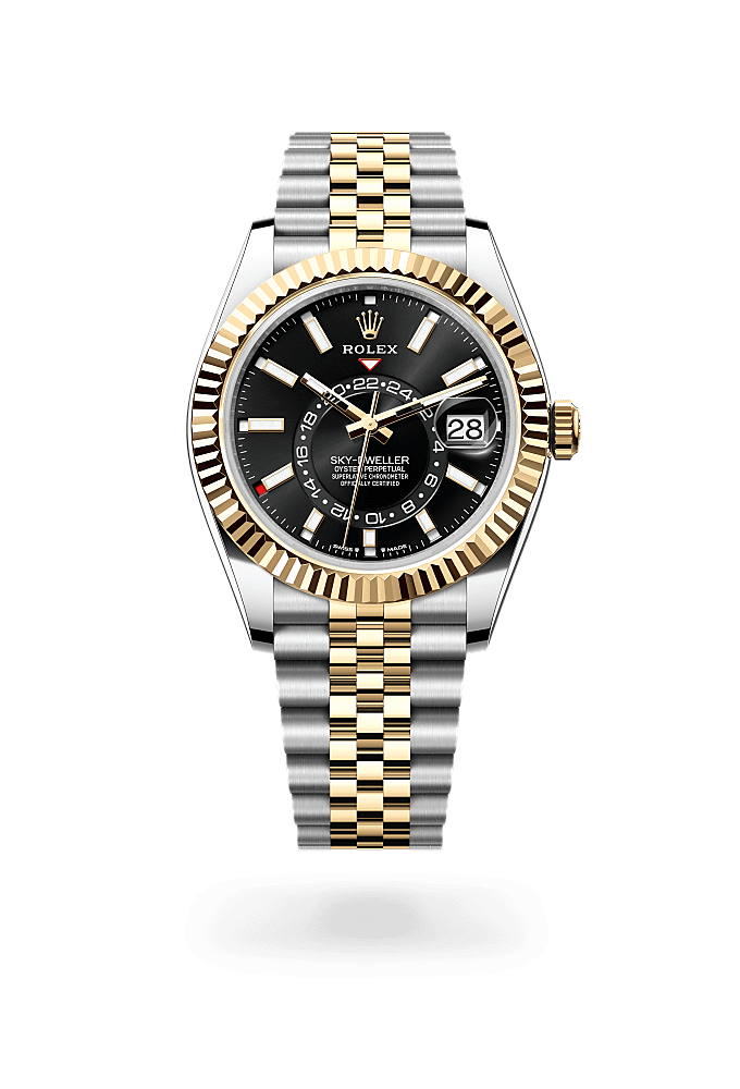 Sky-Dweller, Oyster, 42 mm, Oystersteel and yellow gold, Dial : Bright black, Rolex