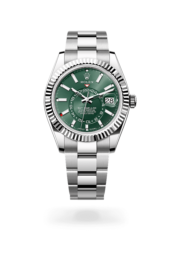 Sky-Dweller, Oyster, 42 mm, Oystersteel and white gold, Dial : Mint green, Rolex