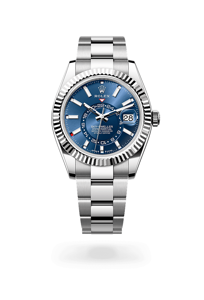 Sky-Dweller, Oyster, 42 mm, Oystersteel and white gold, Dial : Bright blue, Rolex