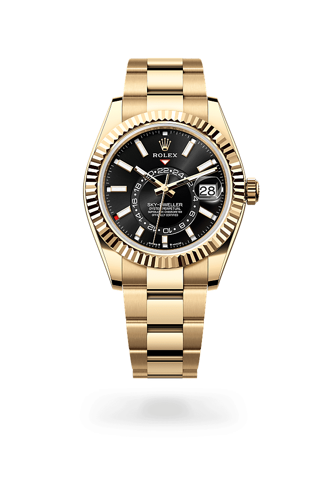 Sky-Dweller, Oyster, 42 mm, yellow gold, Dial : Bright black, Rolex