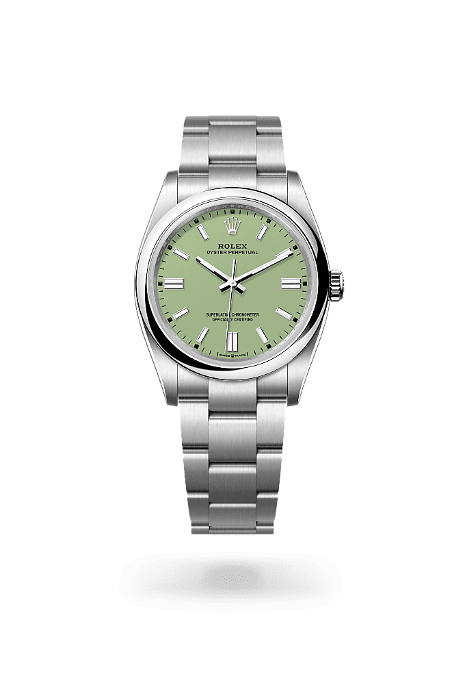 蚝式恒动型 36, 蚝式，36毫米，蚝式钢, 表盘 : 开心果绿色, Rolex