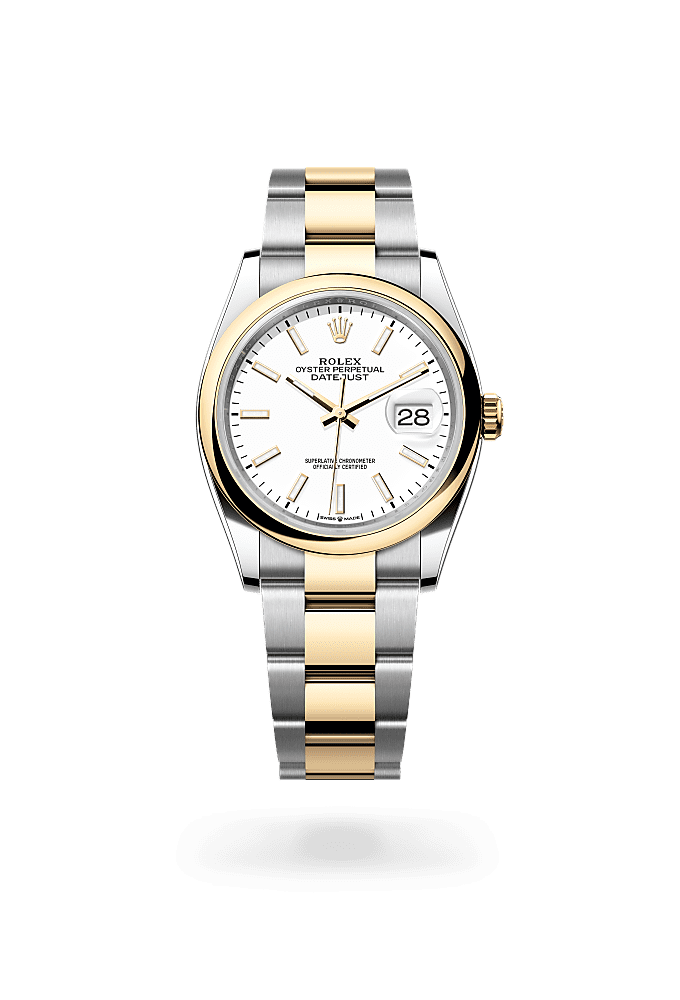 日志型 36, 蚝式，36毫米，黄金及蚝式钢, 表盘 : 白色, Rolex