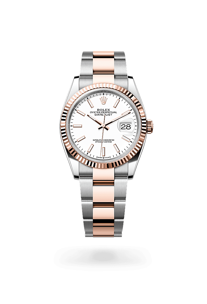 日志型 36, 蚝式，36毫米，永恒玫瑰金及蚝式钢, 表盘 : 白色, Rolex