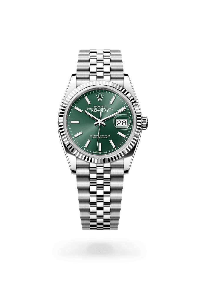 日志型 36, 蚝式，36毫米，白色黄金及蚝式钢, 表盘 : 薄荷绿色, Rolex