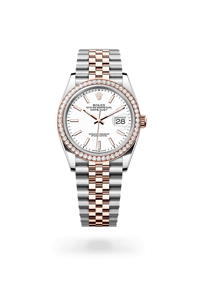 日志型 36, 蚝式，36毫米，钻石、永恒玫瑰金及蚝式钢, 表盘 : 白色, Rolex