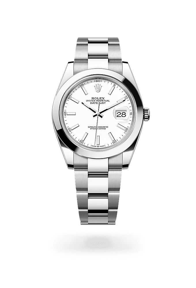 日志型 41, 蚝式，41毫米，蚝式钢, 表盘 : 白色, Rolex