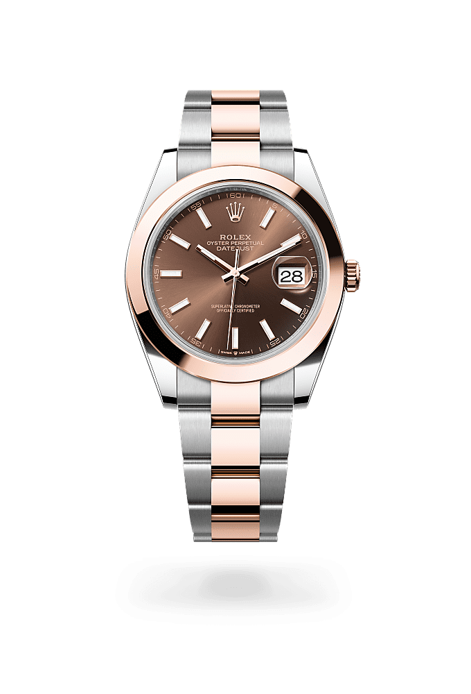 日志型 41, 蚝式，41毫米，永恒玫瑰金及蚝式钢, 表盘 : 巧克力色, Rolex