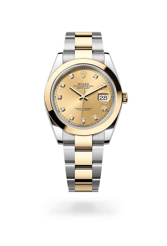 日志型 41, 蚝式，41毫米，黄金及蚝式钢, 表盘 : 香槟色，镶钻石, Rolex