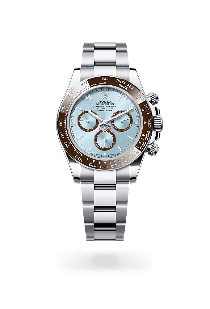 Cosmograph Daytona, Oyster, 40 mm, platinum, Dial : Ice blue, chestnut brown counter rings, Rolex