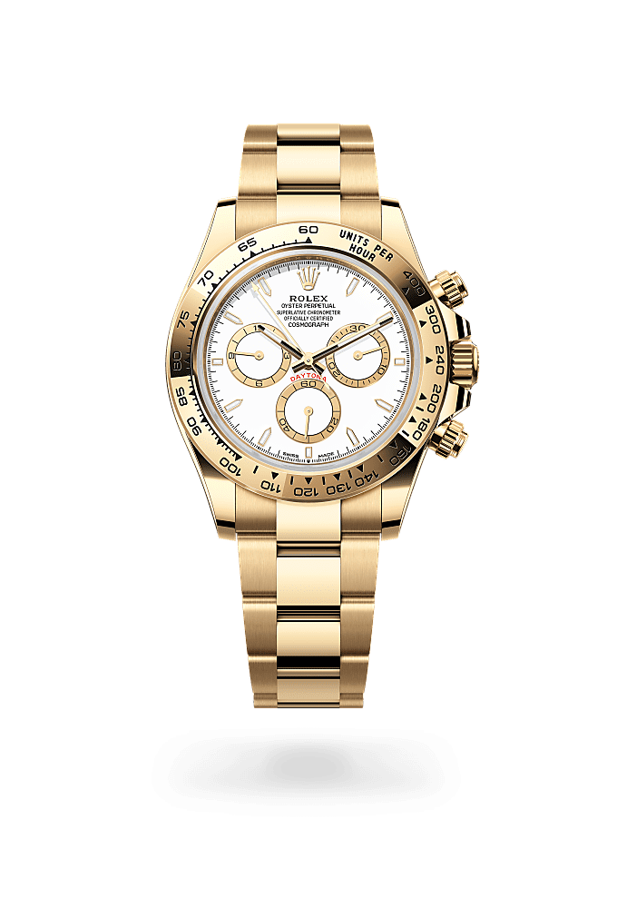 宇宙计型迪通拿, 蚝式，40毫米，黄金, 表盘 : 白色，金色计时盘外圈, Rolex