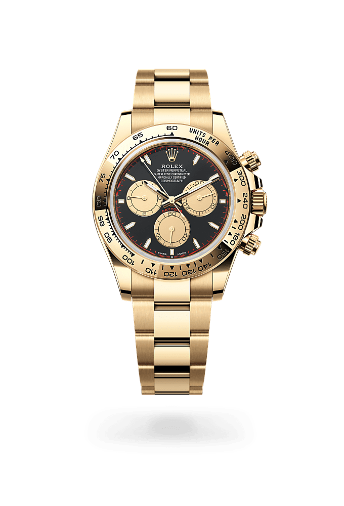 宇宙计型迪通拿, 蚝式，40毫米，黄金, 表盘 : 醇黑色及香槟色, Rolex